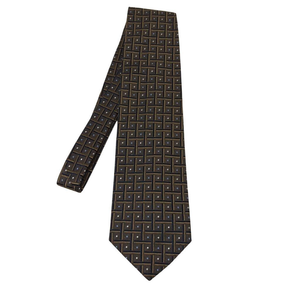 Bernini Beverly Hills 100% Silk Tie Geo Checker Embossed Formal Event Suit